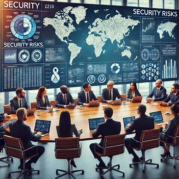 a group of people around a table with computers